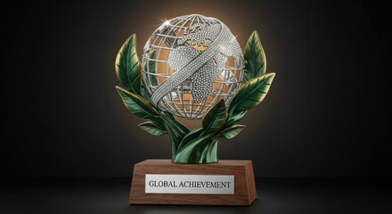 A stylized award, shaped like a globe, representing global achievement.