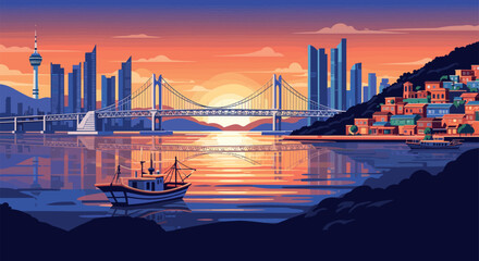 Obraz premium Busan Vector Travel Poster, Cinematic Minimal Landscape Art