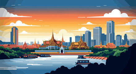 Phnom Pen Vector Travel Poster, Cinematic Minimal Landscape Art