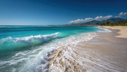 Tropical beach scene with turquoise water and white sand