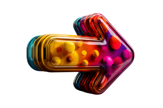 3D arrow symbol with colorful highlights, vector style, isolated on transparent background