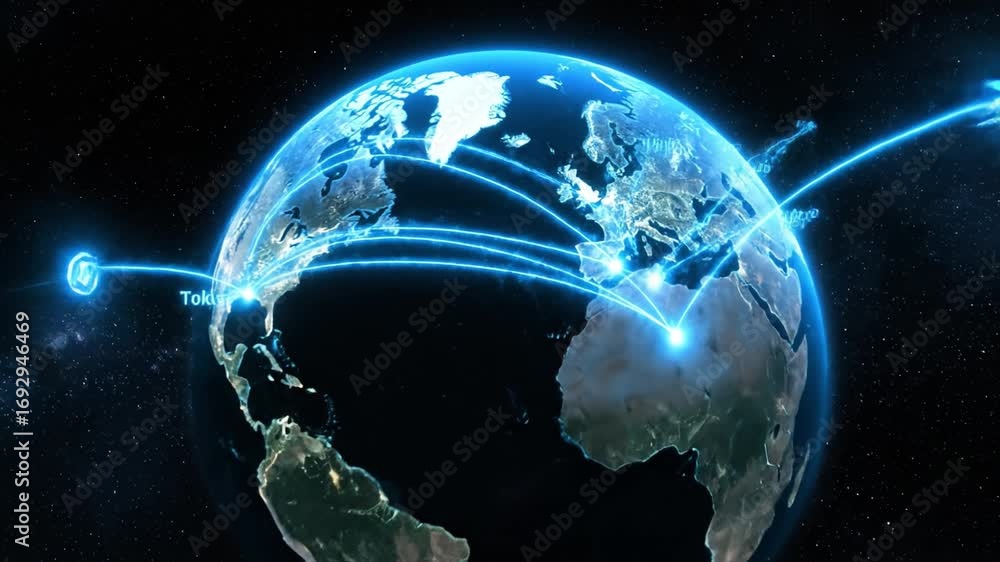 Aufkleber global network connection technology earth digital communication data world internet futuristic glow