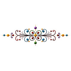 Vintage filigree ornament divider, symmetrical, colorful, white background, isolated, vector style, PNG look,