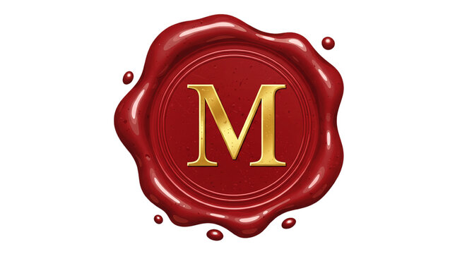 red and gold wax seal with letter m isolated on white background vector  