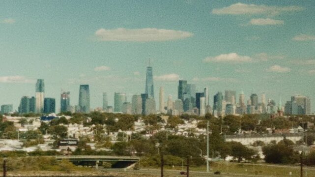 Super 8 Footage of Driving Scenics in New Jersey, Passing Views of the Manhattan Skyline in the Distance