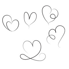 Abstract heart shapes collection elegant line art design for love romance valentine's day white background