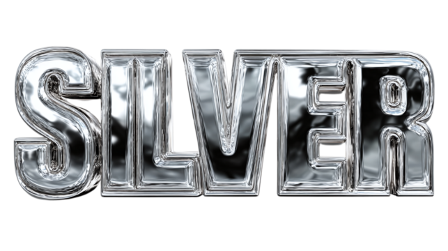 Silver chrome metallic text effect template isolated on transparent background 