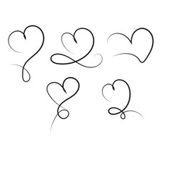 Collection of artistic heart line drawings perfect for romantic designs white background