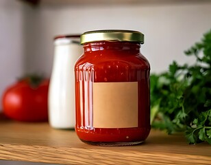 Red sauce in a glass jar