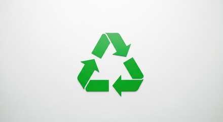 Obraz premium A vibrant green recycling symbol prominently displayed on a clean, minimalist white background, representing environmental sustainability and eco-friendly practices.