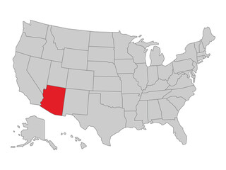 United States political map with Arizona state highlighted, vector illustration of US map with states