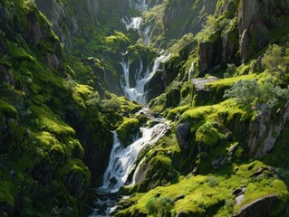 Discover majestic waterfall cascading down mossy cliffs, creating a stunning natural landscape perfect for serene travel inspiration