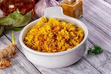 Indian yellow curry rice with tumeric