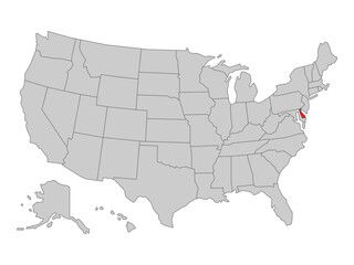 United States political map with Delaware state highlighted, vector illustration of US map with states