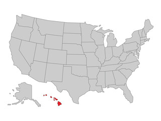 United States political map with Hawaii state highlighted, vector illustration of US map with states