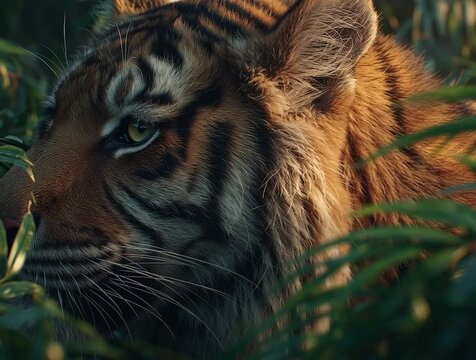 Silent Siberian Tiger Concealed in Jungle Shadows