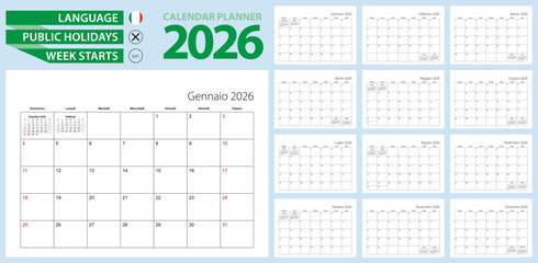 Italian calendar planner for 2026. Italian language, week starts from Sunday.