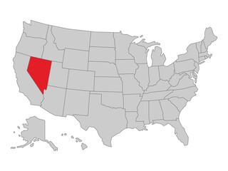 United States political map with Nevada state highlighted, vector illustration of US map with states