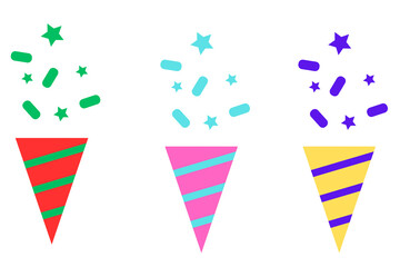 Obraz premium Three colorful party hats with sprinkles, isolated on transparent background