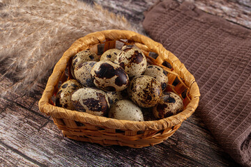 Raw brown quail egg heap
