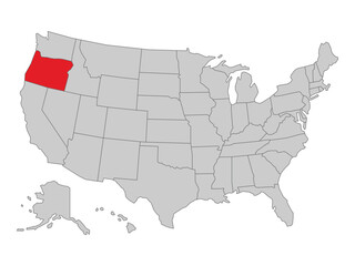 United States political map with Oregon state highlighted, vector illustration of US map with states