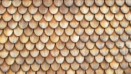 Detailed close-up of a wooden house wall showing a shed-style pattern in various shades of light brown. The natural wood texture emphasizes rustic architecture.