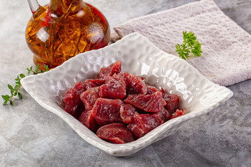 Diced raw beef meat cubes