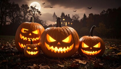 Halloween Pumpkins Moonlight Scene