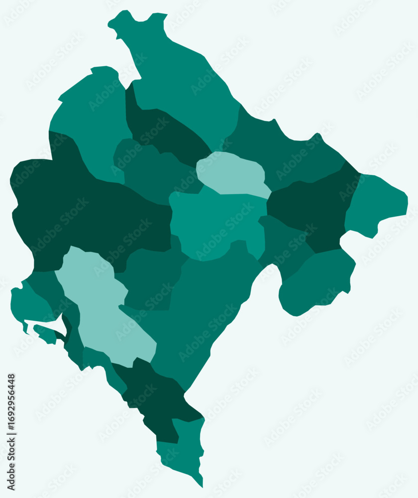 Poster map of montenegro with regions. just a simple country border map with region division. teal color pa