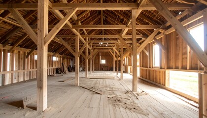 Empty wooden barn interior