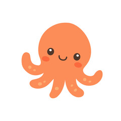 Smiling cartoon octopus. Flat vector marine animal illustration for kids ocean and underwater themed designs