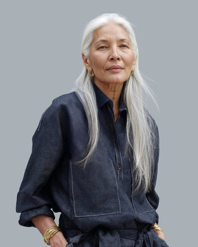 Portrait of older mature confident stylish Japanese woman