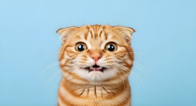 Astonished ginger cat with surprised expression and wide eyes, perfect for social media content - Powered by Adobe