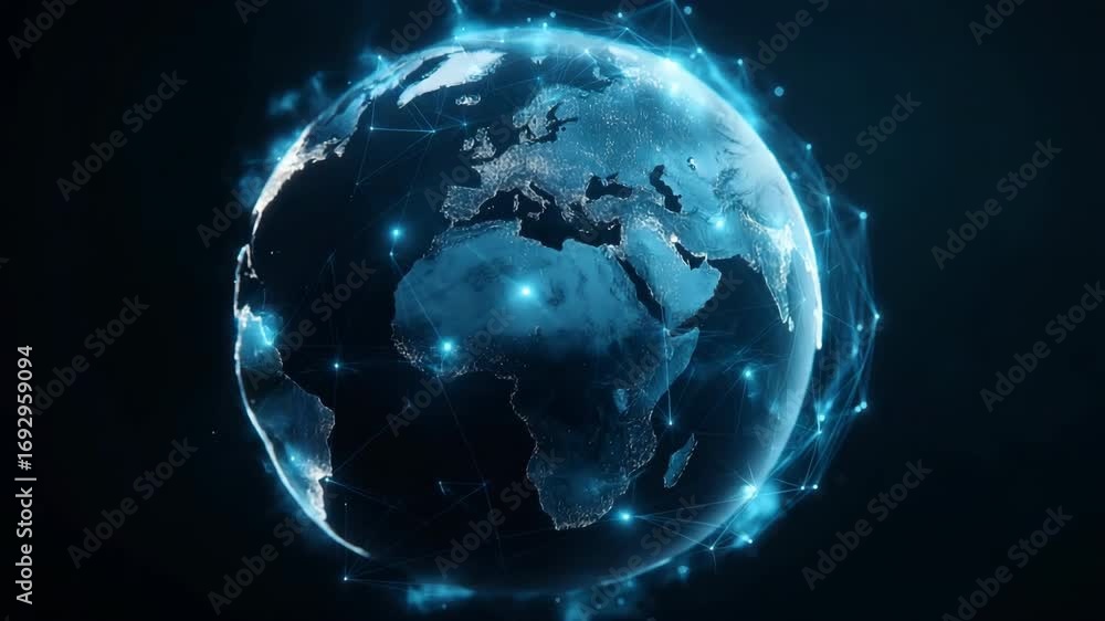 Poster glowing digital earth with network connection in dark space