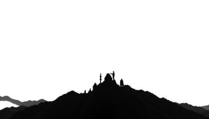 A Futuristic Digital Landscape With a Mountain Peak Reaching Towards the Dark Sky