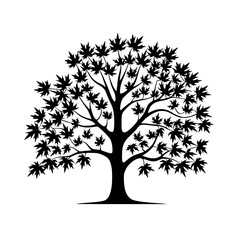 Obraz premium Elegant black silhouette of a deciduous tree with detailed leaves perfect for nature designs