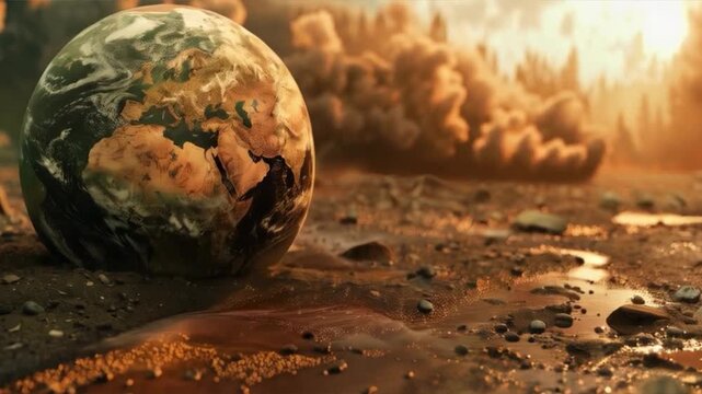 A ruined planet: global catastrophe, pollution, and climate change have led to the destruction of Earth. Suitable for articles on ecology, climate change, the future of the planet, and the consequence