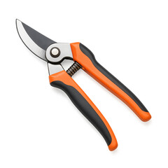 Obraz premium Photo of a pair of orange and black bypass pruning shears, isolated on transparent background
