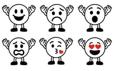 set character smiley with arms and legs with emotion vector
Vector set character with emotions joy, sadness, satisfaction, anger, love, kiss