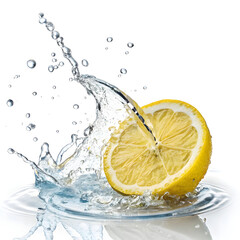 fresh lemon slice splashing in clear water