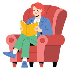 Vector illustration of a man with red hair sitting comfortably in a large cushioned armchair.