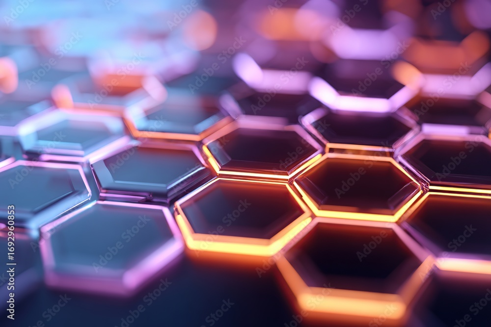 Poster glowing hexagonal glass pattern