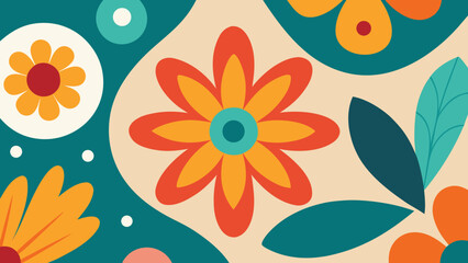 Retro Floral Pattern With Abstract Shapes And Leaves In Warm Colors vector illustration