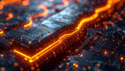 Digital Circuitry: An artistic representation of digital circuitry is ablaze with glowing, interconnected lines. A futuristic visualization of the intricate beauty within technology's core.