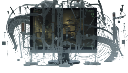 Intricate Mechanical Structures Within a Futuristic Digital Display