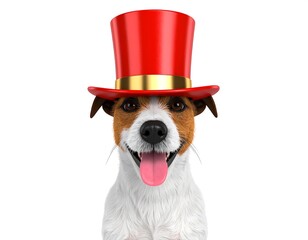 Smiling dog in red top hat