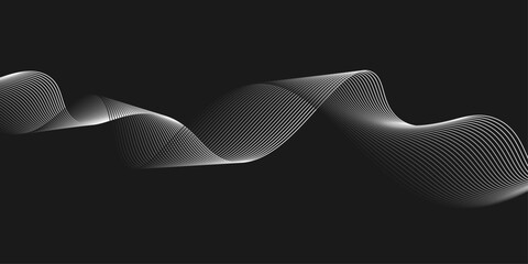 Elegant Abstract White Wave Lines Flowing Smoothly Across a Deep Black Background, Creating a Minimalist and Modern Contrast.
