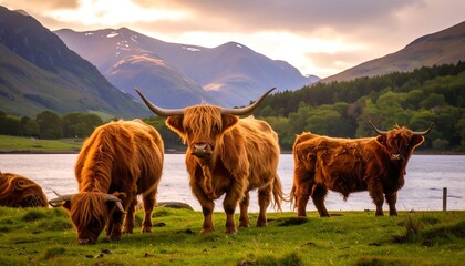 Highland Cattle by a lake