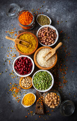 Different types of legumes and cereals