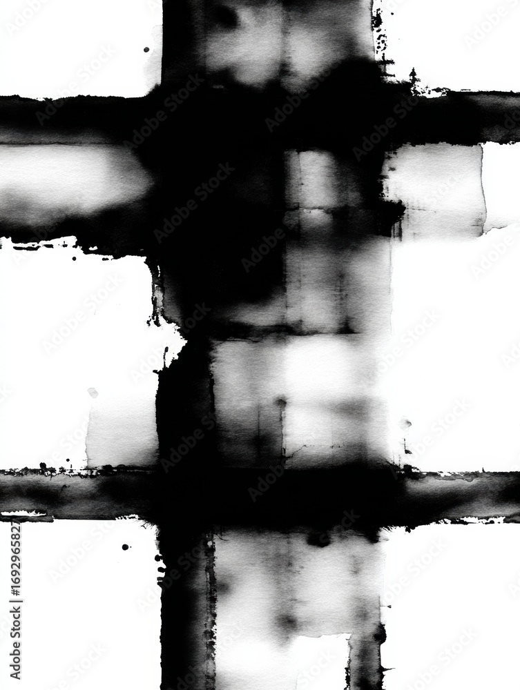 Poster bold black and white design features intersecting lines, creating an engaging visual experience with
